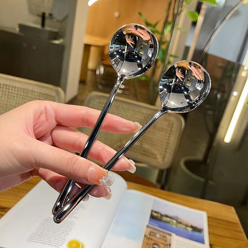 ステンレス韓国丸スプーン、ロングハンドル韓国スプーン、家庭用スプーン、レストランライススプーン、スイカスプーン、スプーン|undefined