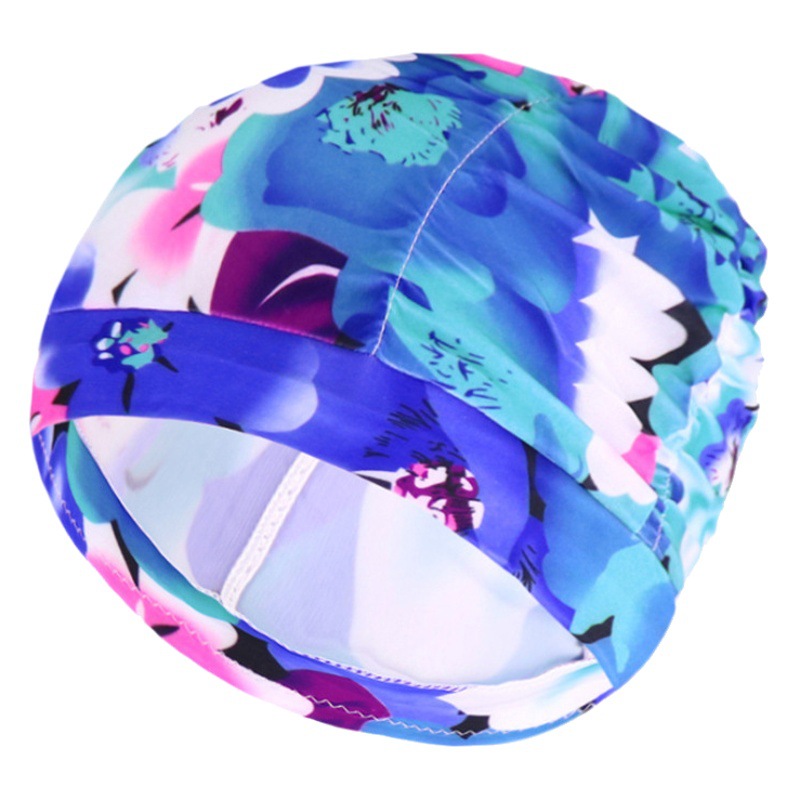 Fábrica al por mayor plisado paño gorro de natación extra grande circunferencia de la cabeza no apretado Pelo Largo oído protección natación caliente primavera unisex gorro de natación