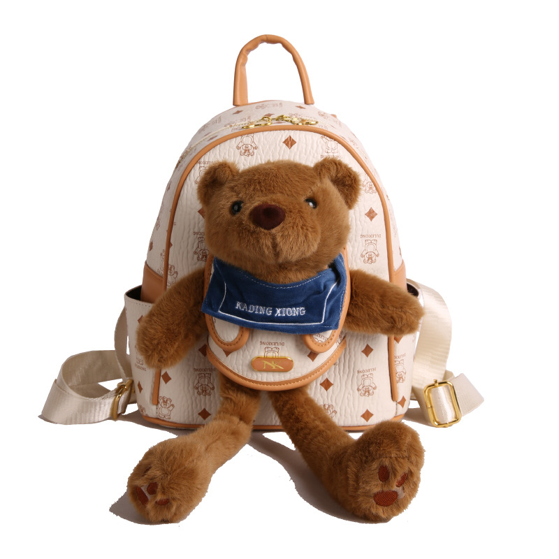 Mochila portátil de dibujos animados de alto valor universitario otoño y invierno estereoscópico peluche osos mochila de mujer gran capacidad