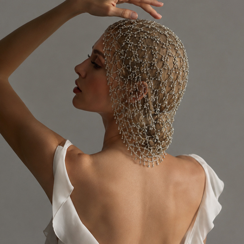 Trendy mesh hair chain with a high-end, light-luxury feel, rhinestone hair chain, princess party accessory, headwear