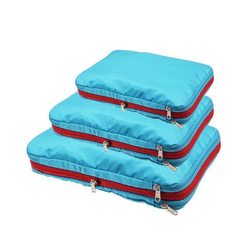 Bolsa de almacenamiento de compresión de viaje explosiva de Amazon Bolsa de almacenamiento de tres piezas de gran capacidad Juego completo de bolsa de almacenamiento de ropa impermeable