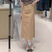 哥家商场同款女装2025新款高腰显瘦通勤百搭A字卡其色半身裙子