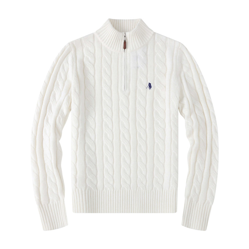 Cross-Border Trade Men's Pony Logo Sweater with Half-Zip, Thick Cable Knit Casual Wool Knitwear