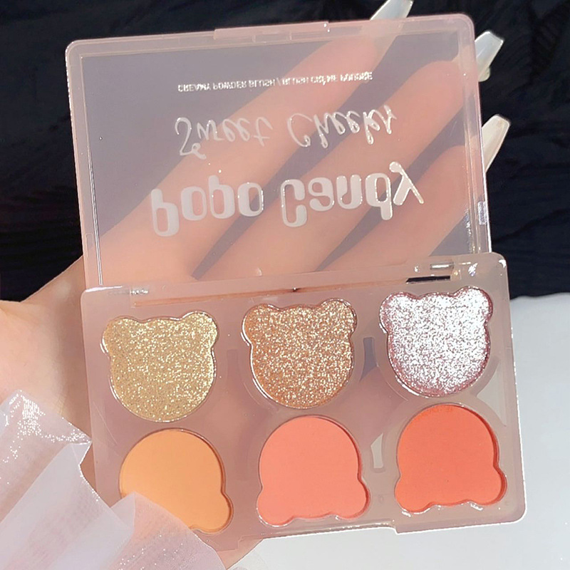 POPO CANDY Six-color Bear Blush Palette, Blush, Highlight, Shadow, Contouring all-in-one Palette, Facial makeup Tiktok undefined