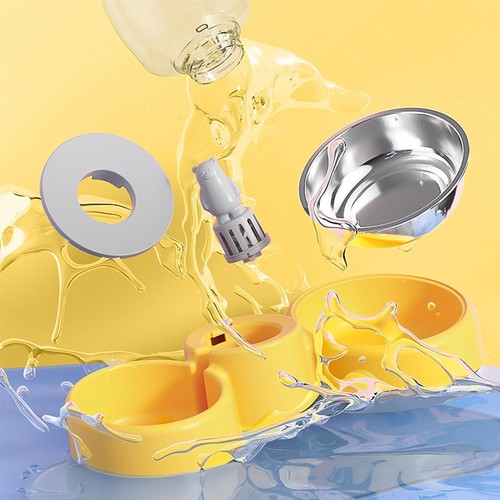 New cartoon stainless steel dog bowl dog bowl cat bowl double bowl automatic drinking bowl cat bowl food bowl water bowl pet supplies