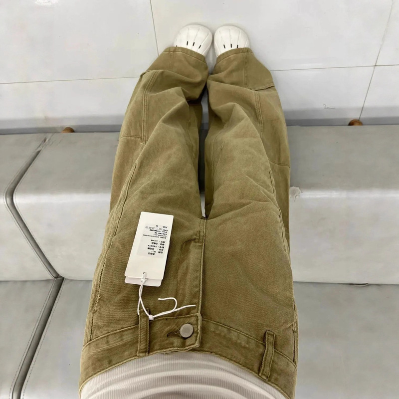 休闲牛仔裤女秋季设计松弛感拼接遮肉复古遮肉阔腿气质简约拖地裤|undefined