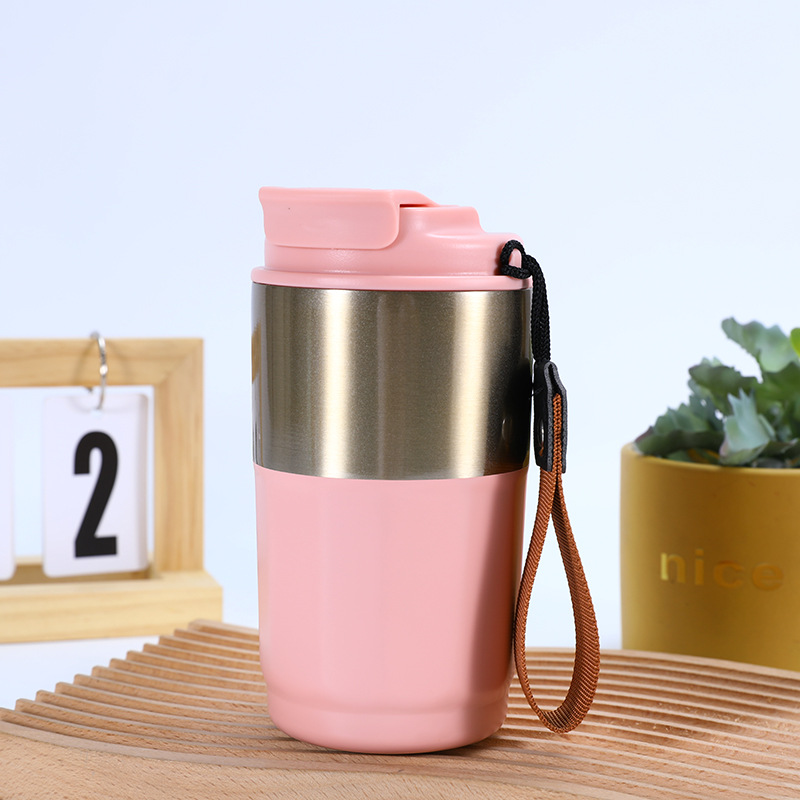 Coche portátil cuerda taza de café moderno simple chica portátil taza de vacío 304 taza de vacío de acero inoxidable