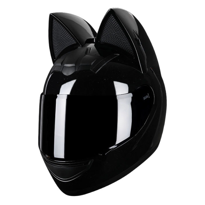 Casco de motocicleta eléctrica HNJ, casco integral con oreja de gato certificado 3C para mujer, verano, se puede equipar con auriculares Bluetooth, casco integral para motocicleta