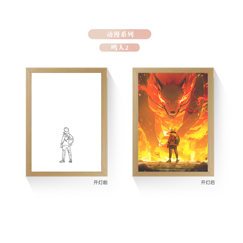 Tres colores TikTok popular pintura ligera de dibujos animados dormitorio noche pintura luminosa marco de fotos de madera maciza creativo bricolaje fabricante