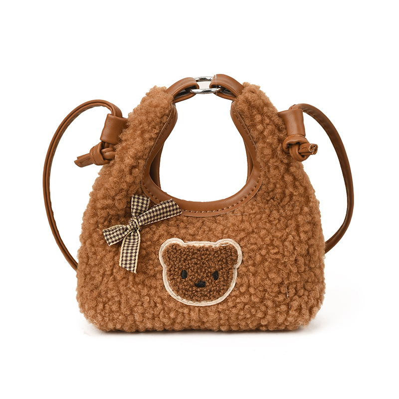 Otoño y invierno lindos bolsos de peluche para niños de dibujos animados osos arco niñas bolsos de hombro mini bolsos de bebé