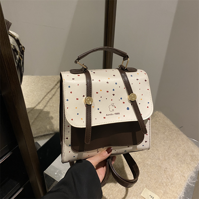 Strukturierter, geräumiger College-Rucksack im lässigen Retro-Chic-Stil mit Polka-Dot-Muster für Damen (2025)_voghion.com