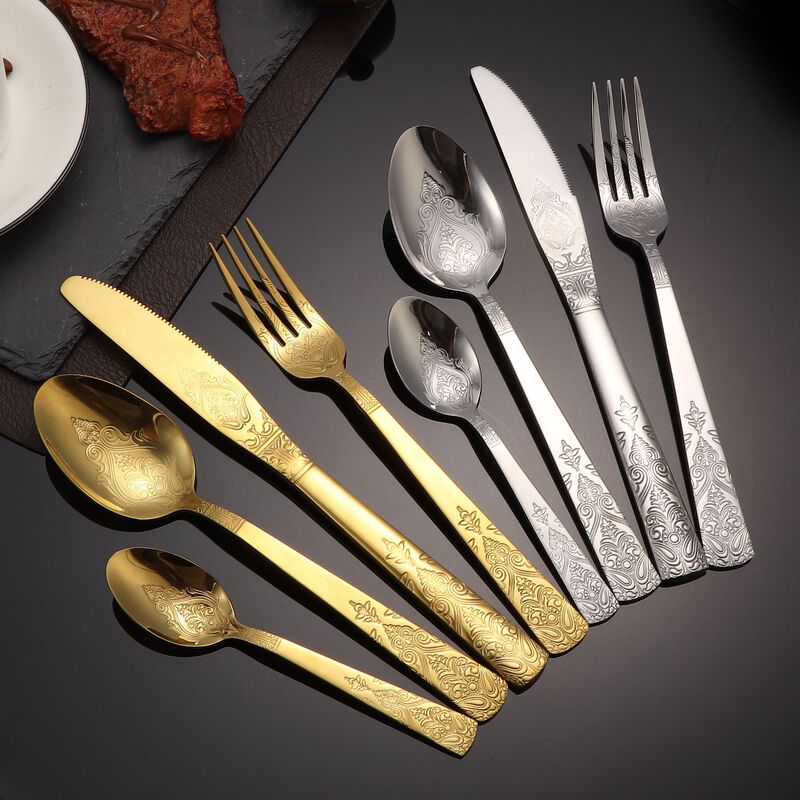 High-End Thickened Stainless Steel Western Cutlery Set with Double-Ended Pattern, Luxurious Hotel Dessert Spoon High-End Thickened Stainless Steel Western Cutlery Set with Double-Ended Pattern, Luxurious Hotel Dessert Spoon