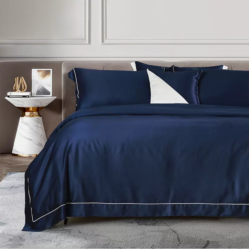 专属跨境套件美式床品深蓝天丝被套拼接oeko-Tex认证批发四件套
