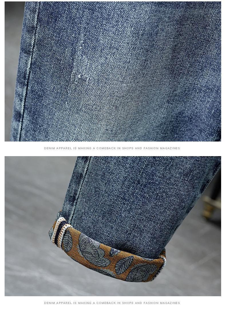 Jeans for men, high-end ruffian handsome, trendy embroidery and printing, elastic slim fit, small straight leg,_voghion.com
