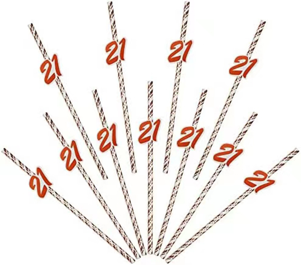 Paja de papel 21 30 40 tarjeta digital Banquete de cumpleaños Barra de paja postre pastel paja decorativa