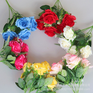 Simulated flowers 5 head curling rose bouquet wedding hall layout fake flowers decoration shooting props home display flowers