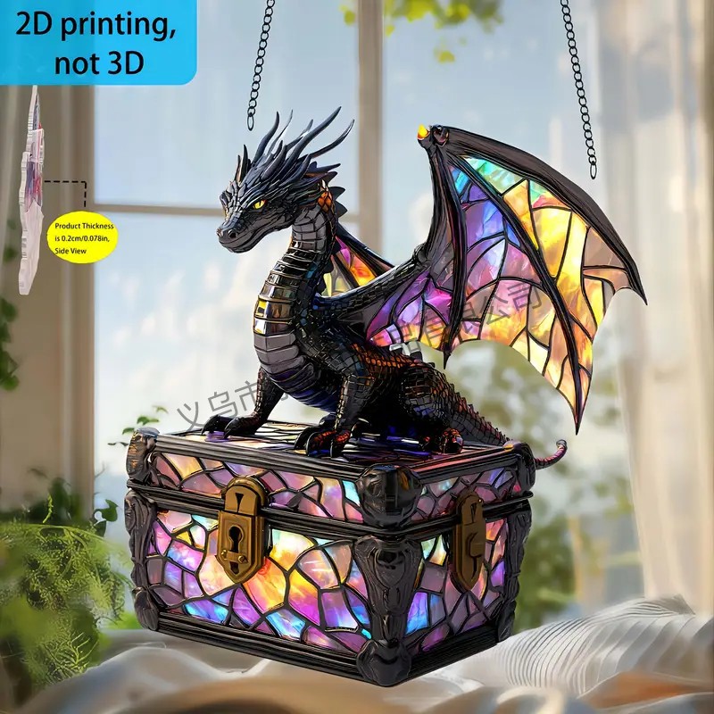 Colgante multifunción de decoración de pared y ventana de estilo de cristal de dragón de Acrílico plano 2D transfronterizo