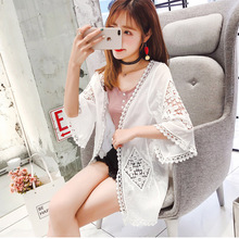 度假沙滩长款披肩蕾丝针织衫开衫外搭空调衫防晒衣女夏薄上衣外套