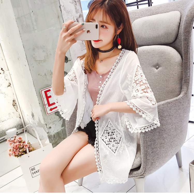 Holiday Beach Long Shawl Lace Knitwear Cardigan Outer Wear Air-conditioning Shirt Sunscreen Women's Summer Thin Top Coat
