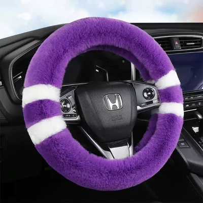 Anti-Slip Winter Warm Fur – Steering wheel cover - purple-round-38cm