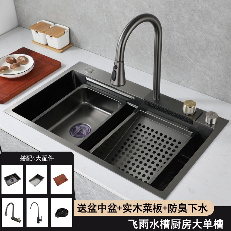 Stainless Steel 304 Kitchen Sink Faucet Set for Home Use, Dual-Purpose Large Single-Slot Sink Faucet