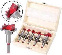 Drilling Bit Set for Woodworking 5 Pieces Carbide Flat Wing Drill with Positioning, Adjustable Hinge Expanding Drill Bits