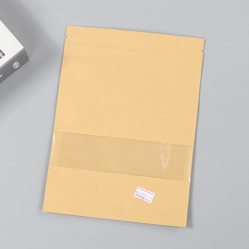 Spot bolsa de papel kraft con ventana transparente bolsa de embalaje de alimentos autosellada autoportante bolsa de té sellada de ocho lados fácil de rasgar