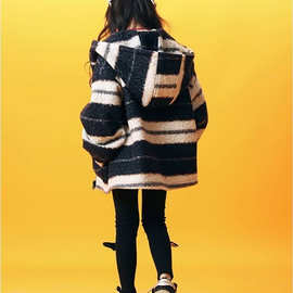 女童毛毛衣秋冬大童时尚加厚棉服儿童冬季中长款毛呢外套0112A010