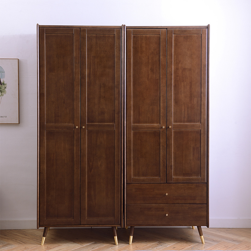 北欧实木衣柜 卧室橡胶木对开两门衣橱简约小户型多用途收纳柜