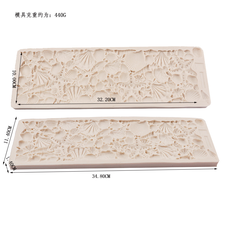 Molde de la torta grande Concha estrella de mar Shell fondant molde de silicona ritmo seco borde decoración molde de chocolate