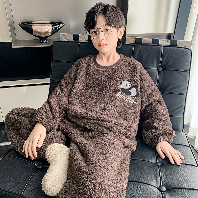 Комплект детской пижамы из фланели и вельвета для мальчиков, осенне-зимний, новинка 2025 года, домашняя одежда из двух предметов для мальчиков, для носки на улице