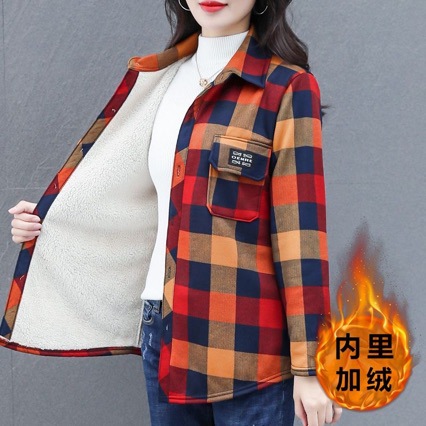 冬季保暖衬衣网红新款秋冬洋气妈妈加绒加厚衬衫女装磨毛厚款上衣