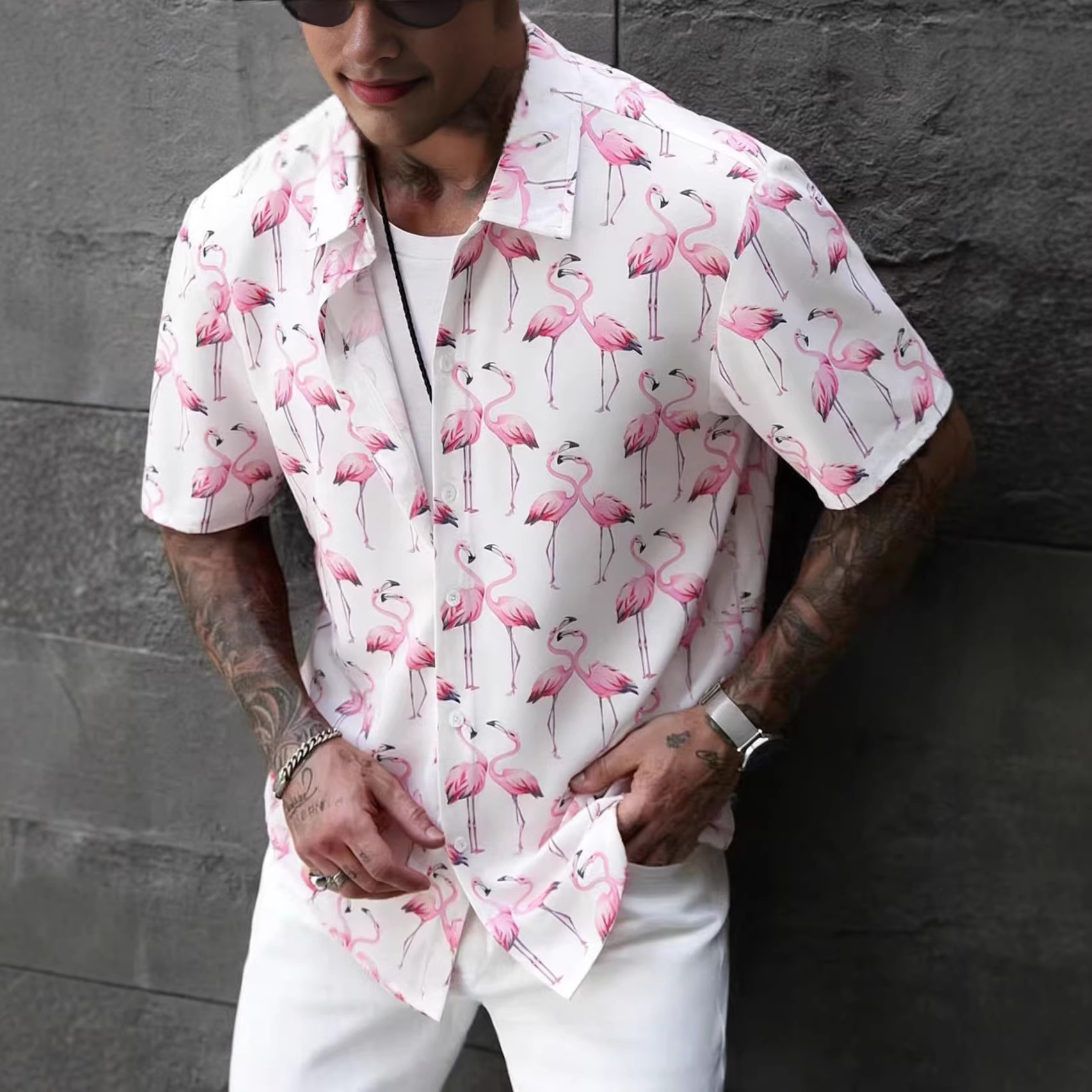 Fashion Men's Fire Thunderbird Printing Digital Printing Men's Short Sleeve Shirt Polyester Men's Shirt Summer 2024 New Arrival