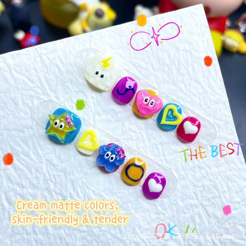 Children's Manicure Dopamine Stereo Candy Color Jelly Cartoon Baby Nails Kidsren's Colorful and Cute Fake Nails