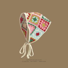 法式复古头巾女三角巾发带春夏出游甜美可爱手工钩花文艺风包头帽