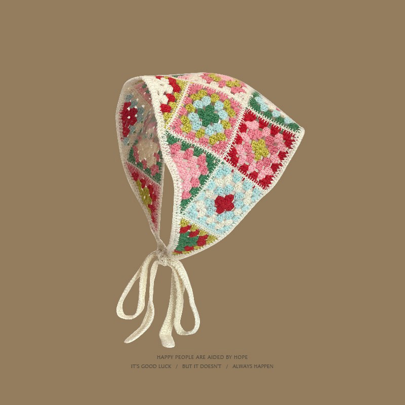 French Retro Turban Women's Triangle Scarf Hair Belt Spring and Summer Travel Sweet Cute Handmade Crochet Artistic Style Baotou Hat