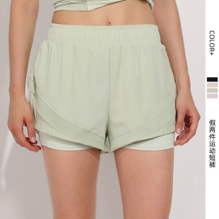 Fake two-piece sports shorts women's anti-exposure quick-drying loose breathable professional running yoga fitness three-point shorts summer