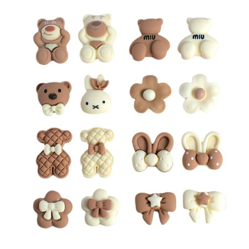 Bestselling Rice Coffee Milk Tea Color miu Bear Strawberry Bear Bow Tie Phone Case Resin Accessory Decoration Parts pj448