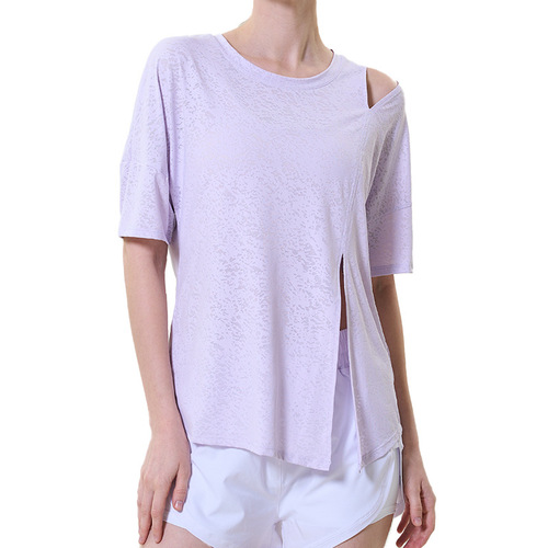 Summer New Arrival Jacquard Hollow-Out Breathable Short-Sleeve T-Shirt for Women: Sexy European & American-Style Blouse for Yoga & Workout, Lulu Yoga Wear
