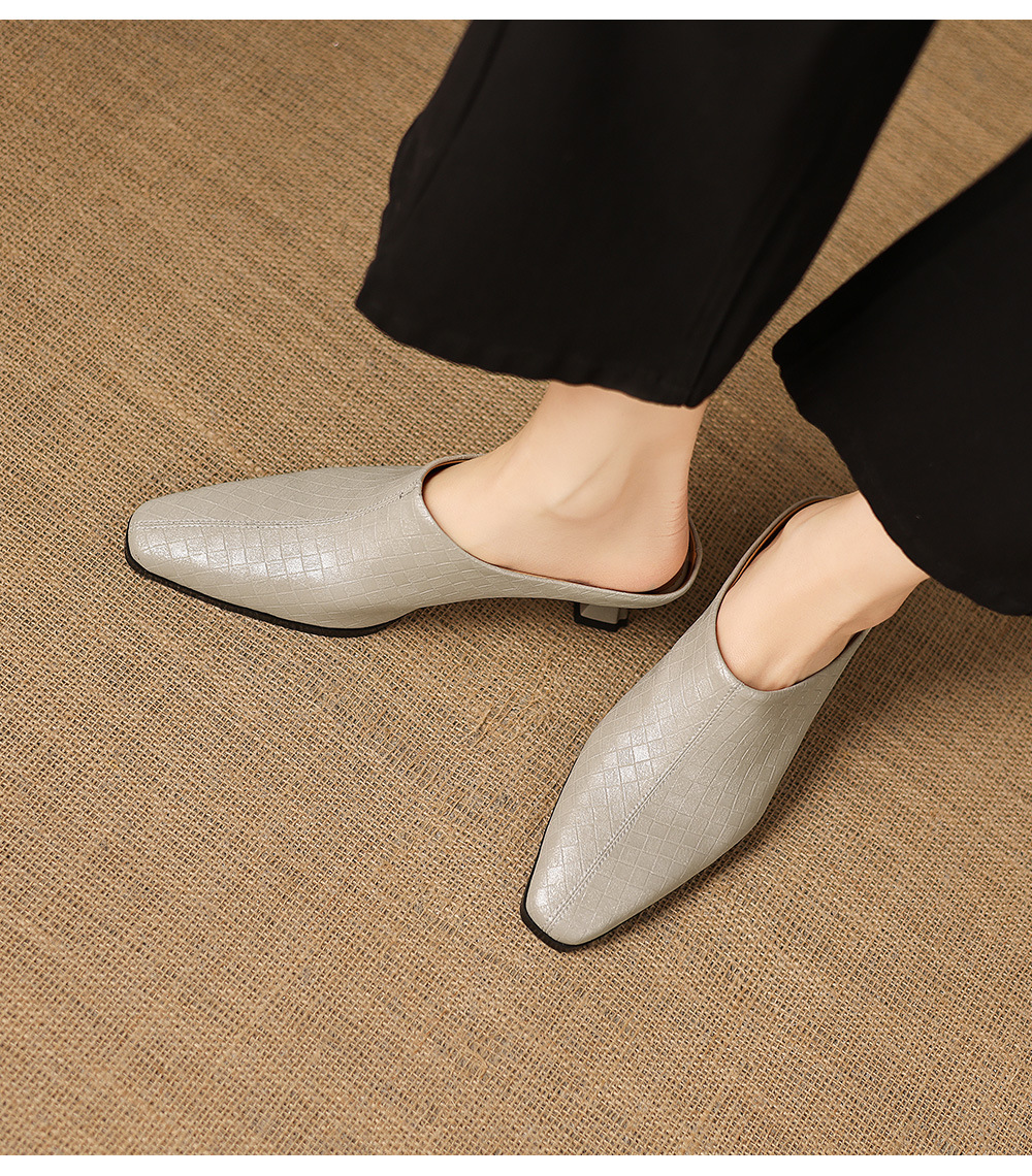 Sandal nữ bít mũi gót thô 5 cm, da bò đơn giản mùa xuân hè — đen chi tiết 8