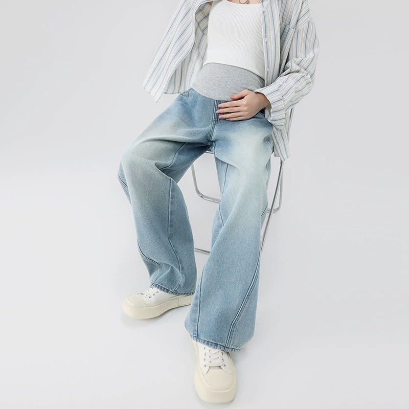 Светло-голубые джинсовые широкие брюки для беременных, женские брюки-сабы, новинка 2025 года, верхняя одежда больших размеров, свободные брюки-сабы, женские длинные брюки