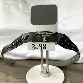 压珠款皮带时尚彩六动物头像金属牛头配饰黑皮带简约铆钉扣潮流款