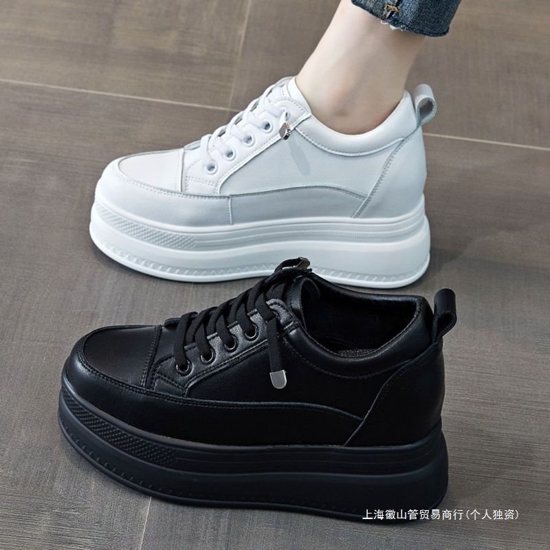 Autumn universal white sneakers with hidden heel platform with…