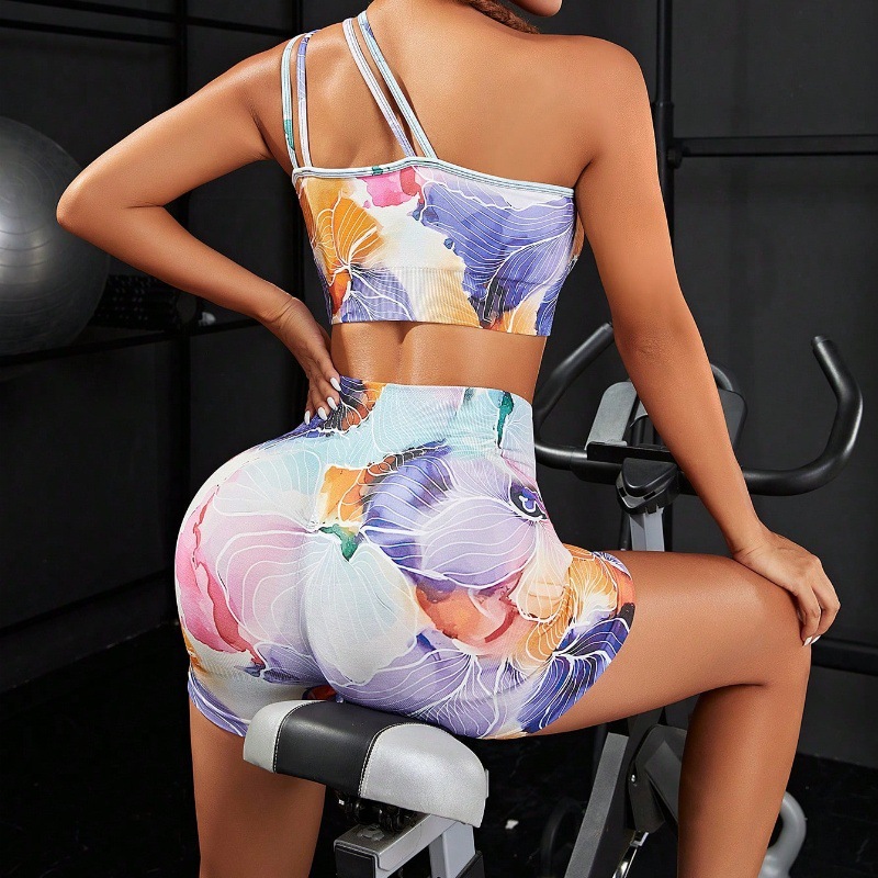 Casual Sport Style Flower Nylon Spandex Halter Neck Tracksuit Halter Crisscross Tank Leggings display picture 21