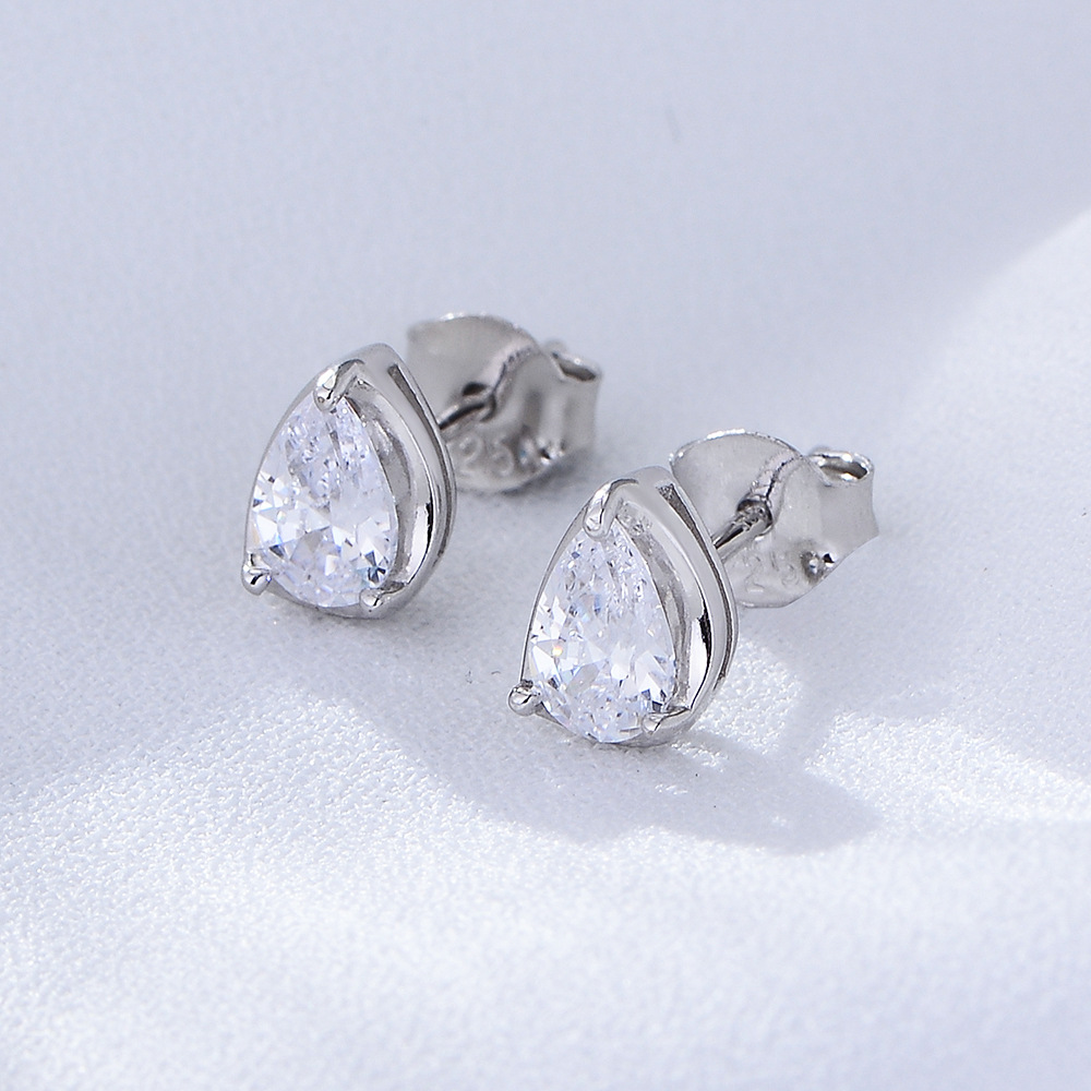 Gem Inlay Material Ear Studs Classification 1 Pair Quantity 1 Pair 925 Sterling Silver Water Droplets Ear Studs