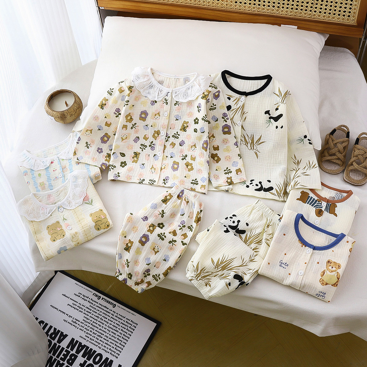 Conjunto de pijamas para niños, nuevo verano, hilo de algodón de grado A, algodón puro para niños, ropa de casa de manga larga para niñas, ropa infantil al por mayor