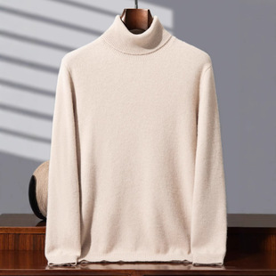 Autumn and Winter New 100 Pure Cashmere Sweater Men's High Lapel Thickened Warm Sweater Solid Color All-match Knitted Shirt
