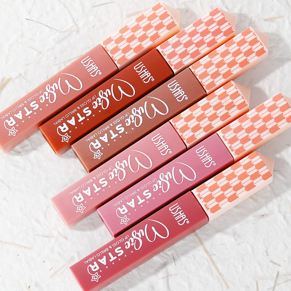 USHAS Amazon 6 colores transfronterizos líquidos esmalte labial mate antiadherente lápiz labial impermeable