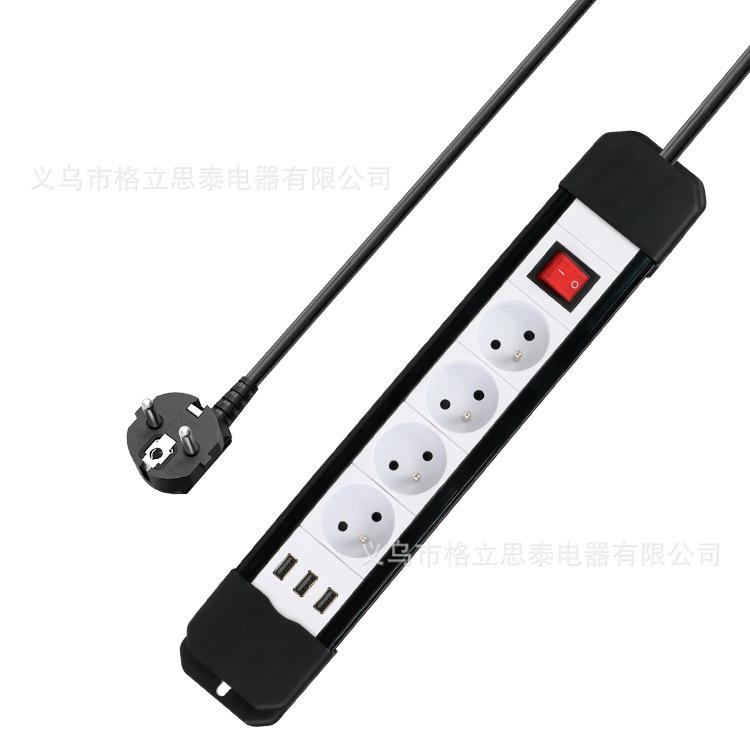 厂家专供跨境电商法式多功能电源排插3USB家用插板带线插排接线板