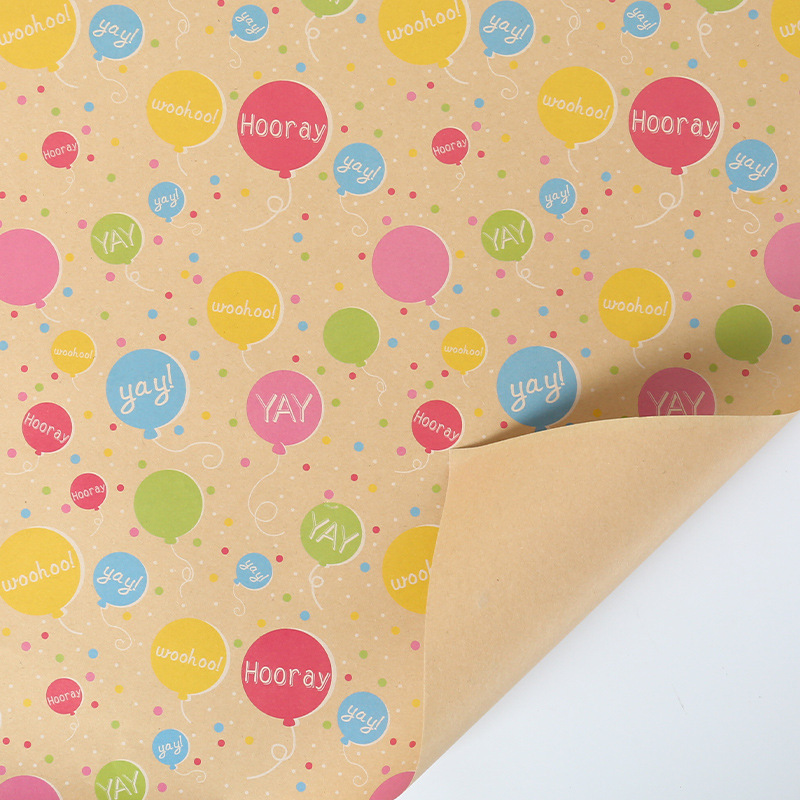 Transfronterizo nuevo feliz cumpleaños papel de embalaje de papel Kraft lindo libro de dibujos animados papel de regalo en stock al por mayor